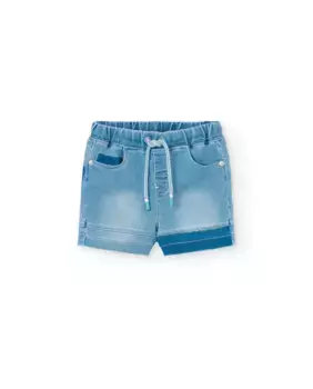 Вязаные бермудские шорты для мальчика на резинке на талии и шнурке Boboli, голубой