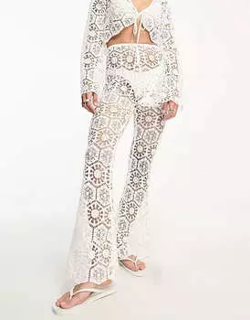 Вязаные брюки ASOS DESIGN Wide Leg Crochet Trouser Co-ord, белый