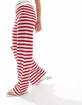 Вязаные брюки крючком ASOS DESIGN в красную полоску