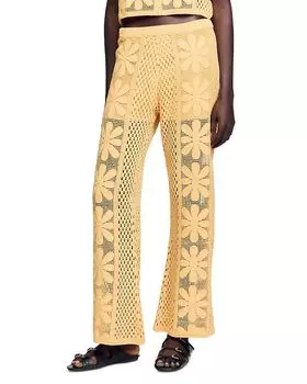 Вязаные брюки крючком Sandro, желтый