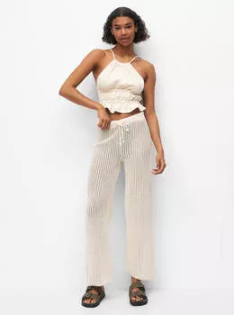 Вязаные крючком брюки Pull&Bear, кремовый