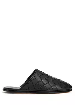 Вязаные мужские фактурные тапочки из кожи Bottega Veneta, черный