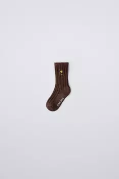Вязаные носки с вышивкой snoopy peanuts ZARA, коричневый