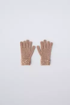 Вязаные перчатки с искусственным жемчугом ZARA, розовый