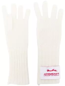 Вязаные перчатки с нашивкой-логотипом Charles Jeffrey Loverboy, белый