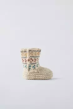 Вязаные пинетки-ботинки ZARA, экрю белый