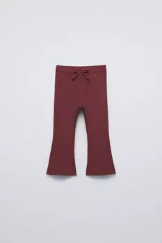 Вязаные расклешенные леггинсы ZARA, бордовый