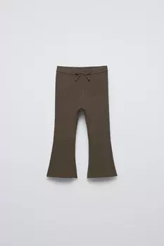 Вязаные расклешенные леггинсы ZARA, хаки