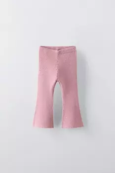Вязаные расклешенные леггинсы ZARA, розовый