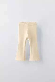 Вязаные расклешенные леггинсы ZARA, светло-бежевый