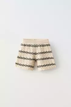 Вязаные шорты-бермуды крючком ZARA, экрю