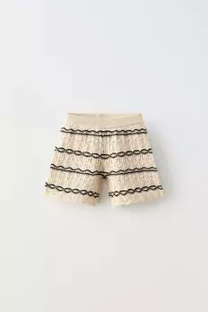 Вязаные шорты-бермуды крючком ZARA, экрю