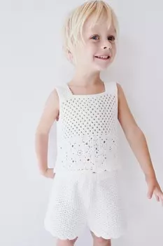 Вязаные шорты-бермуды крючком ZARA, белый