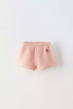 Вязаные шорты-бермуды с цветочным узором ZARA, цвет peach