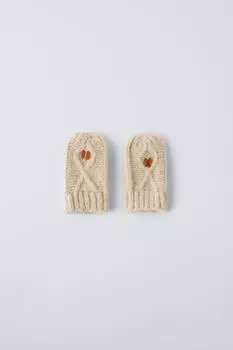 Вязаные варежки с вышитыми цветами ZARA, песочный