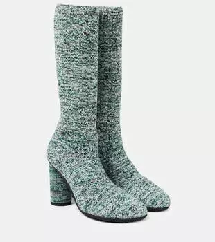 Вязаные высокие сапоги-гольфы Atomic Bottega Veneta, White Black Green