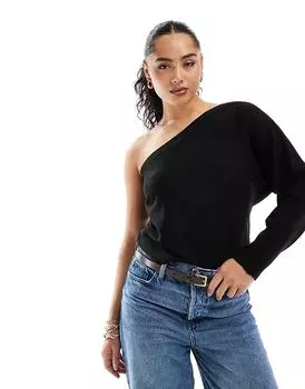 Вязаный асимметричный джемпер на одно плечо черного цвета ASOS DESIGN
