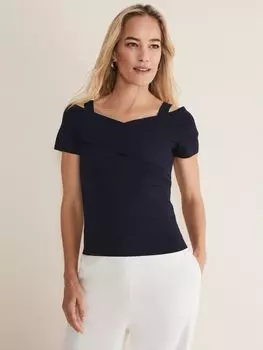 Вязаный бандажный топ Phase Eight Jasmine Bardot, темно-синий