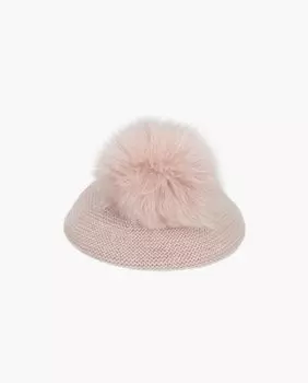 Вязаный берет для девочки с помпоном из натурального меха пудрово-розового цвета Martn Aranda, розовый
