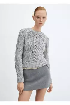 Вязаный детальный свитер из трикотажа Mango, серебряный