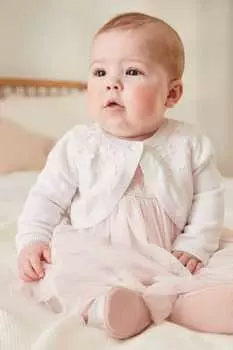 Вязаный детский кардиган с прилегающим вырезом Next, белый