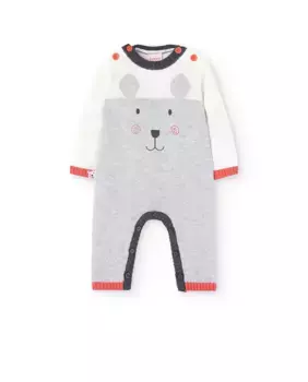 Вязаный детский комбинезон с застежкой на пуговицы и рисунком спереди Boboli, светло-серый