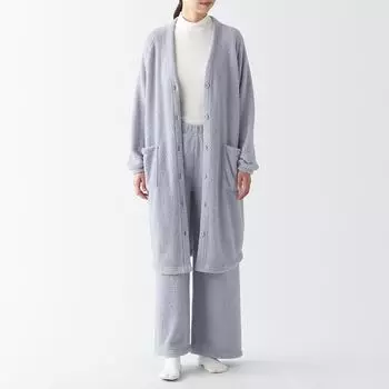 Вязаный длинный кардиган из флиса MUJI, лаванда