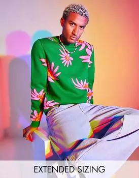 Вязаный джемпер ASOS DESIGN с цветочным принтом по всей поверхности