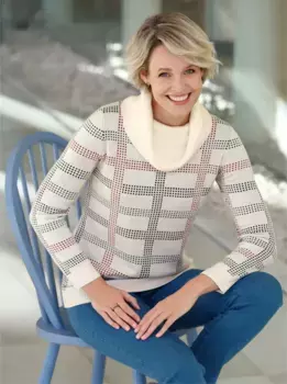 Вязаный джемпер Classic Basics "Водолазка", цвет Ecru-Marine-Kariert