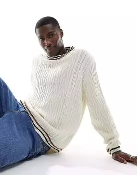 Вязаный джемпер цвета экрю с круглым вырезом и кантом ASOS