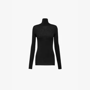 Вязаный джемпер из тонкой шерсти с высоким воротом Prada, черный