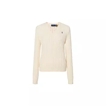 Вязаный джемпер Kimberly Cable с V-образным вырезом Polo Ralph Lauren, Ecru
