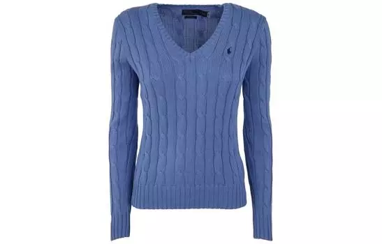 Вязаный джемпер Kimberly Cable с V-образным вырезом Polo Ralph Lauren, синий