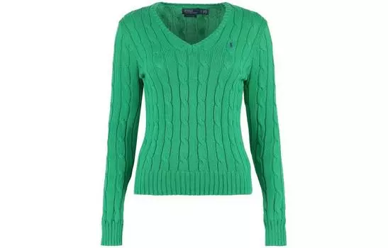 Вязаный джемпер Kimberly Cable с V-образным вырезом Polo Ralph Lauren, зеленый