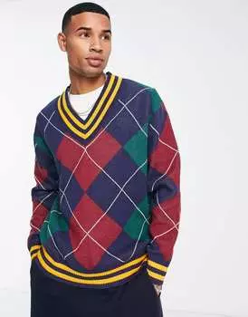 Вязаный джемпер Levi's с v-образным вырезом, ромбовидным принтом и логотипом