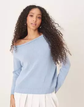 Вязаный джемпер на одно плечо ASOS DESIGN светло-голубого цвета