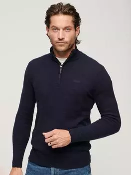 Вязаный джемпер на пуговицах Essential с вышивкой на пуговицах Superdry, карбоновый темно-синий мергель