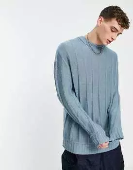 Вязаный джемпер оверсайз с полосками COLLUSION пыльно-синего цвета