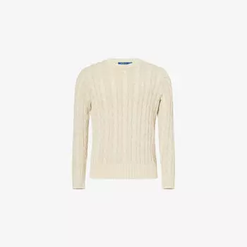 Вязаный джемпер Polo Ralph Lauren из хлопка с круглым вырезом, экрю