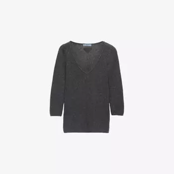 Вязаный джемпер Prada из кашемира с V-образным вырезом, серый