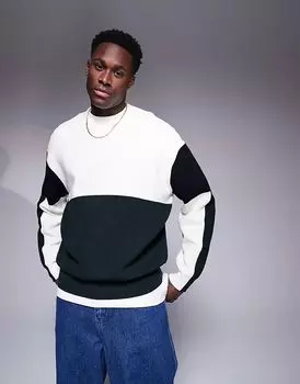 Вязаный джемпер с цветными блоками белого и темно-синего цветов Armani Exchange