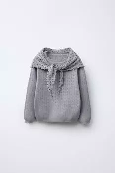 Вязаный джемпер с цветочной банданой ZARA, цвет Blue/Grey