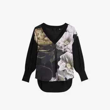 Вязаный джемпер с длинными рукавами Hanalyy с цветочным принтом Ted Baker, черный