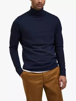Вязаный джемпер с длинными рукавами и воротником-стойкой SELECTED HOMME, темный сапфир