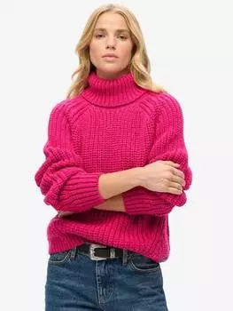 Вязаный джемпер с горловиной в виде рулона с напуском Superdry, цвет Hyper Magenta Pink