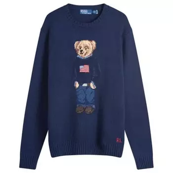Вязаный джемпер с изображением медведя-флага Polo Ralph Lauren, синий