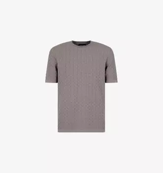 Вязаный джемпер с короткими рукавами и тисненым узором Emporio Armani, цвет brushed nickel