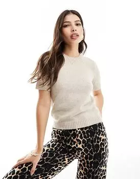 Вязаный джемпер с короткими рукавами овсяного цвета Threadbare