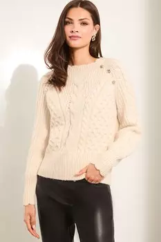 Вязаный джемпер с косой отделкой и пуговицами Lipsy, белый