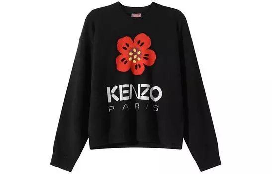 Вязаный джемпер с круглым вырезом и цветочным принтом Boke KENZO, черный